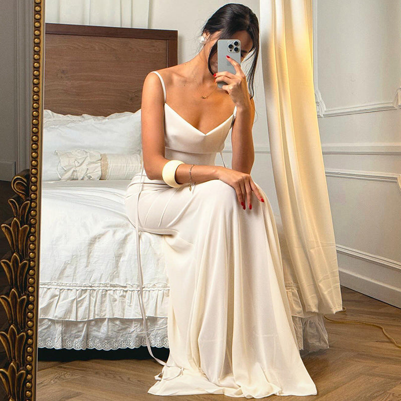 Satin Open-Back Maxi Dress