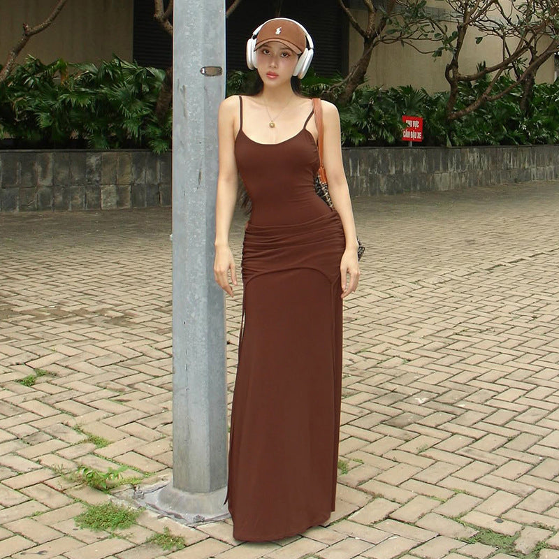 Gerafftes Maxikleid mit Trägern