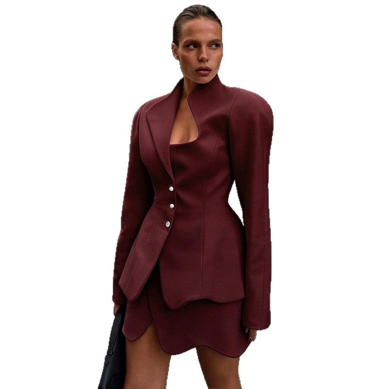 Buttoned Blazer Mini Skirt Set