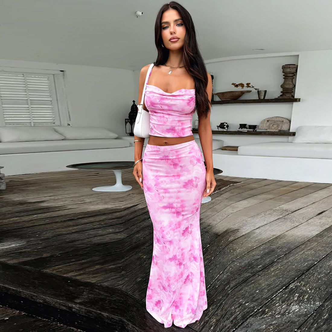 Conjunto de top y falda larga tie-dye