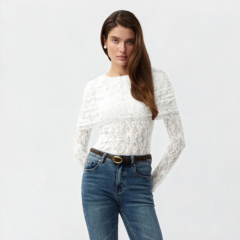 Blusa de encaje de manga larga