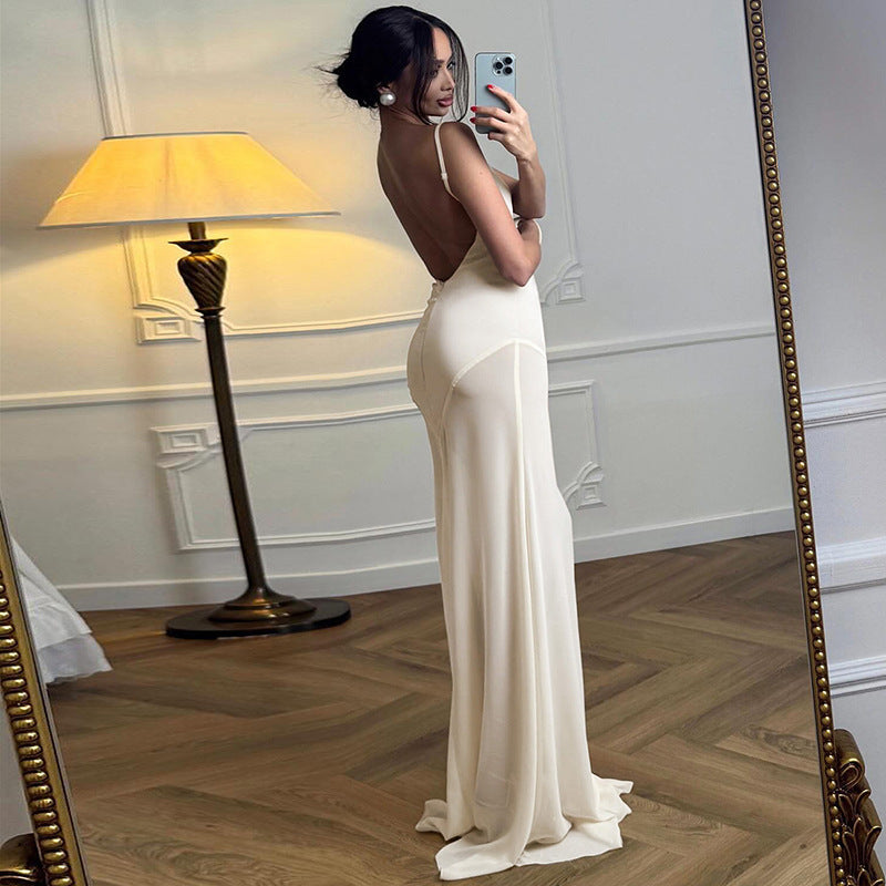 Satin Open-Back Maxi Dress