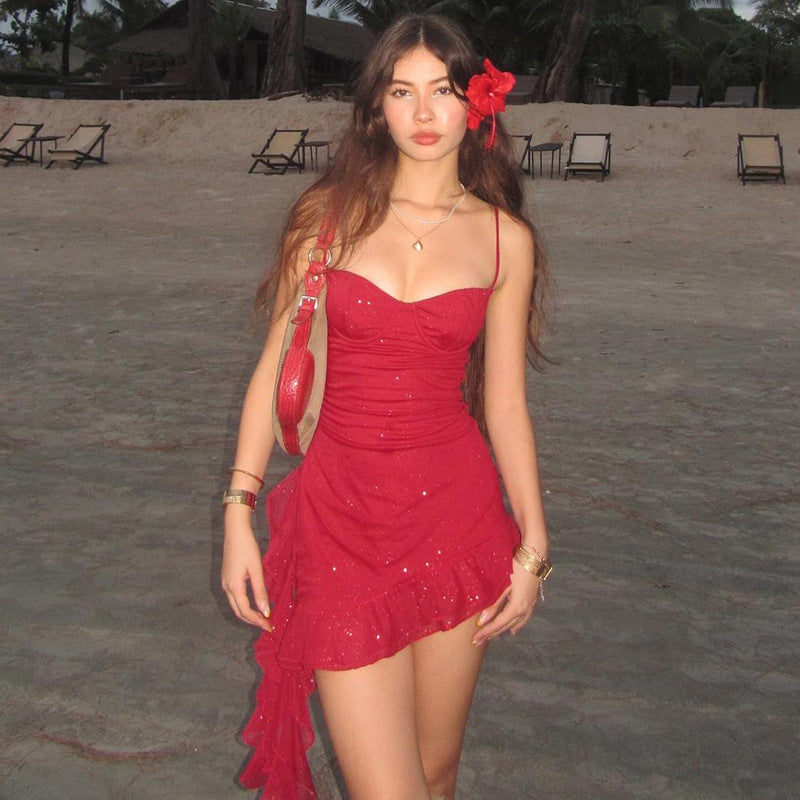 Asymmetric Ruffle Mini Dress