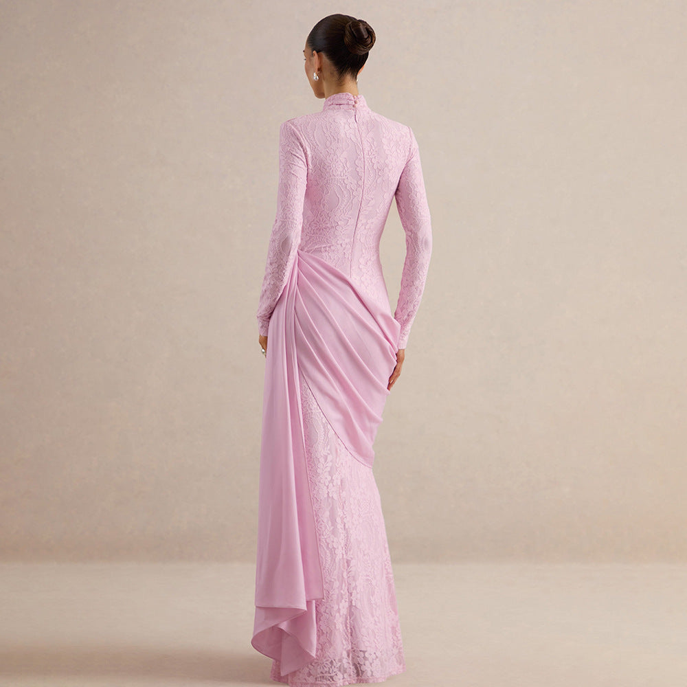 Draped Lace Panel Maxi Dress