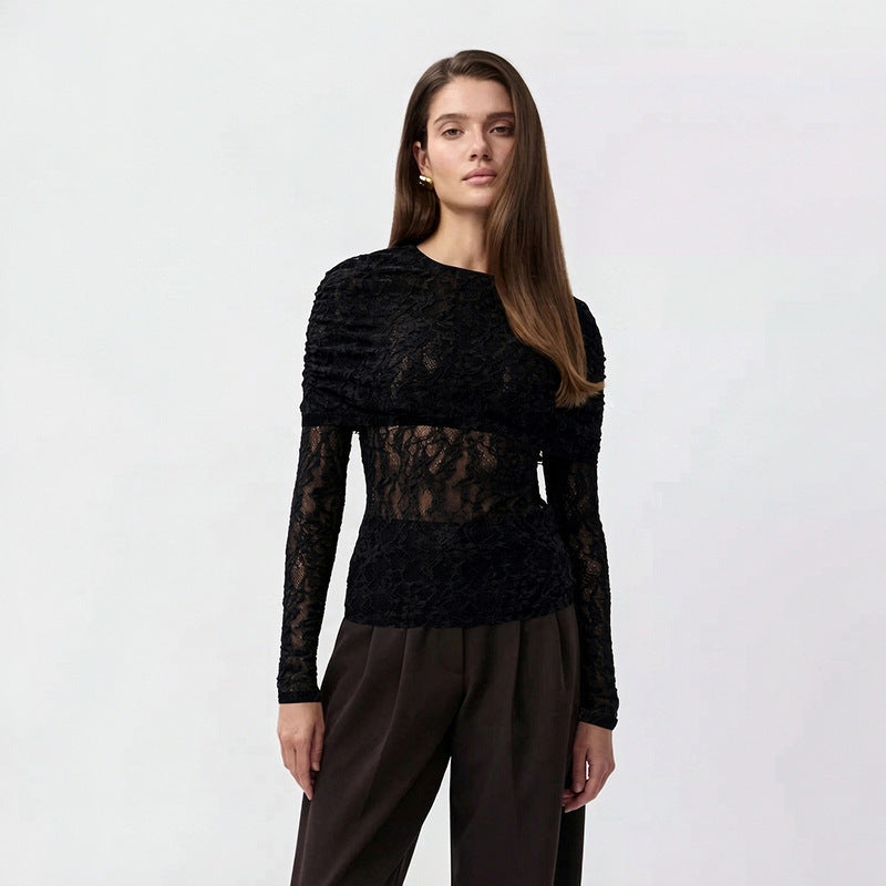 Blusa de encaje de manga larga