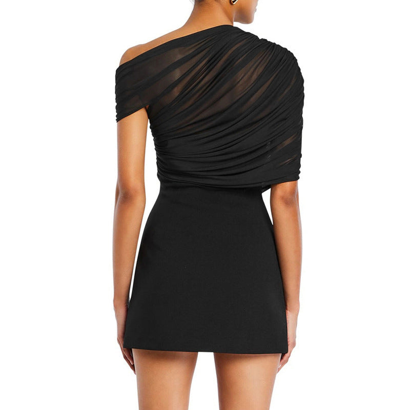 One-Shoulder Mesh Mini Dress