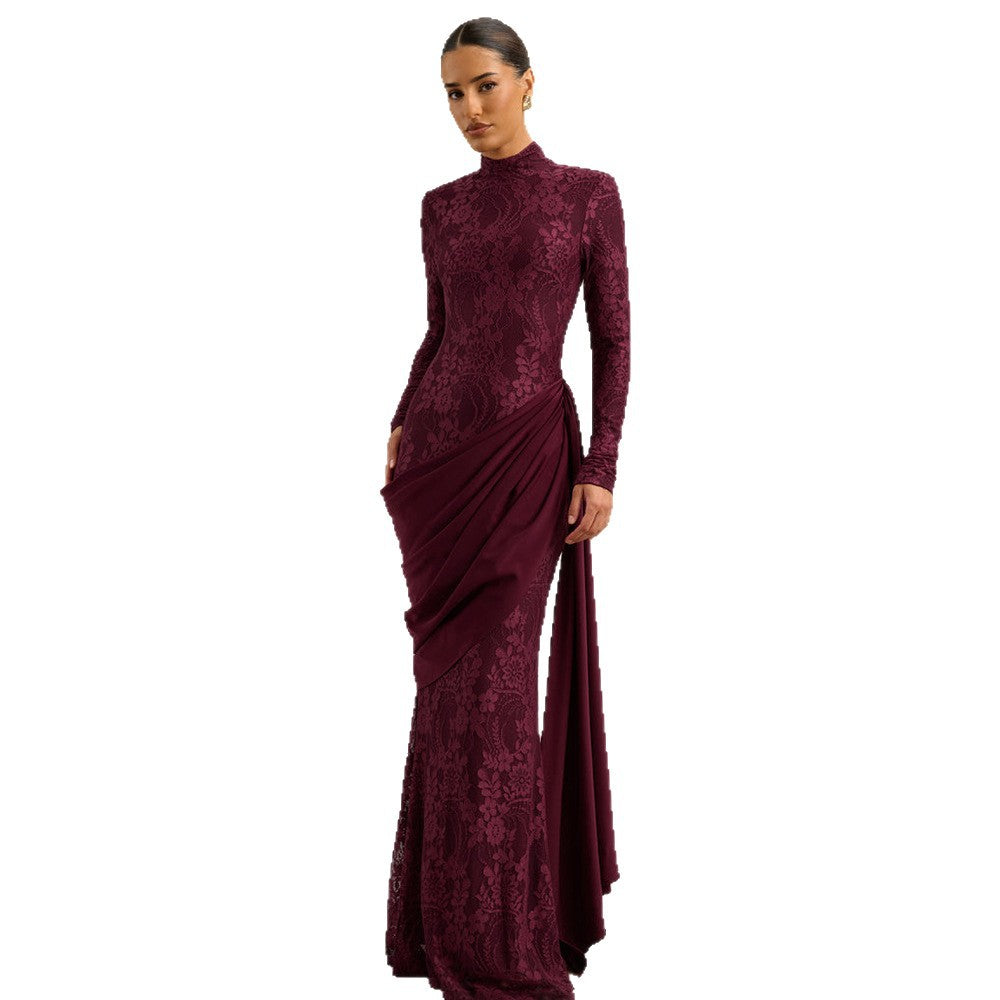 Draped Lace Panel Maxi Dress