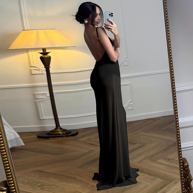 Satin Open-Back Maxi Dress
