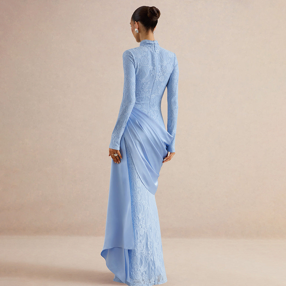 Draped Lace Panel Maxi Dress