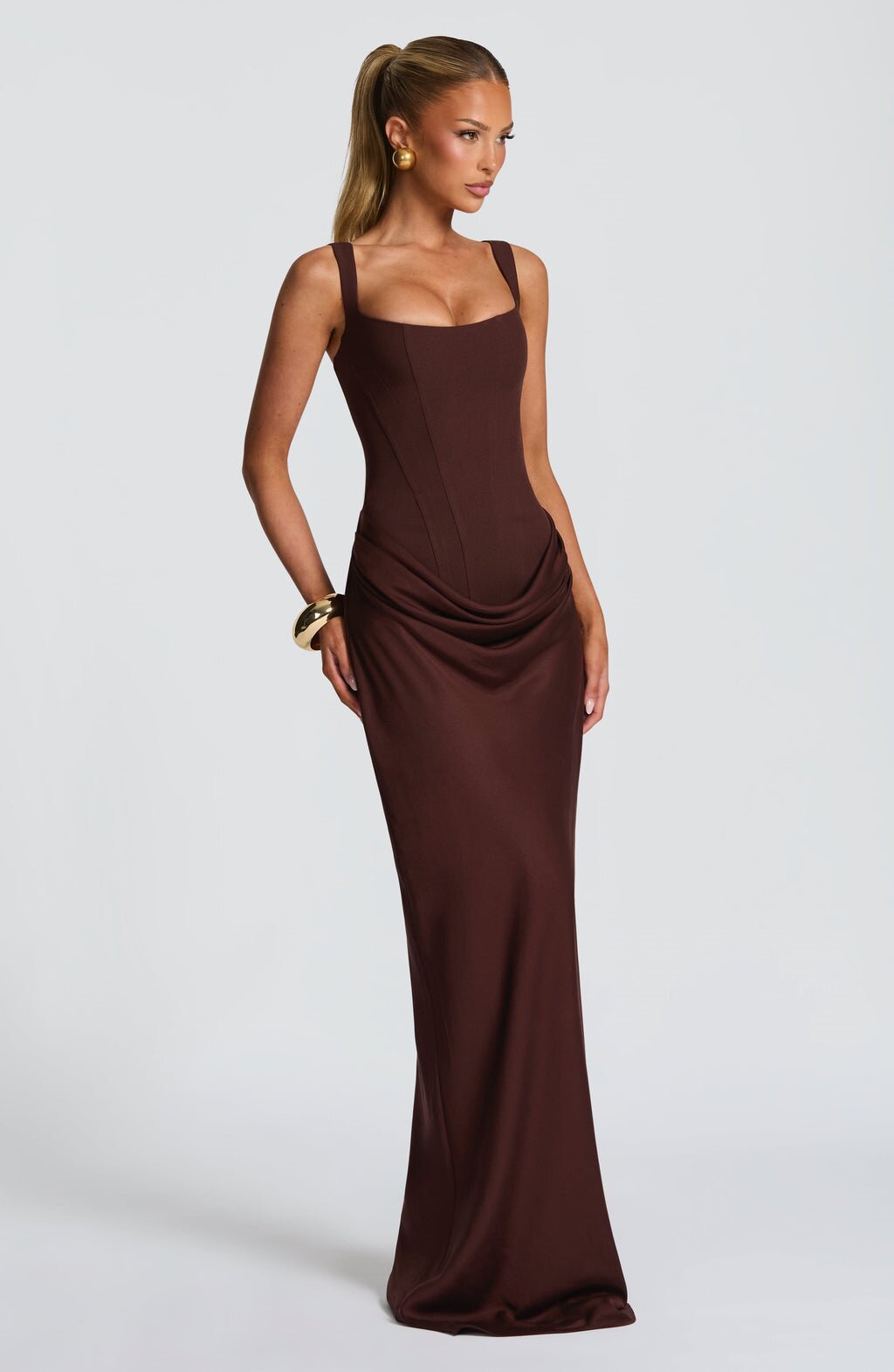 Maxikleid aus gerafftem Satin