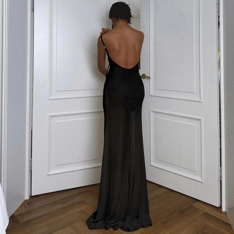 Satin Open-Back Maxi Dress
