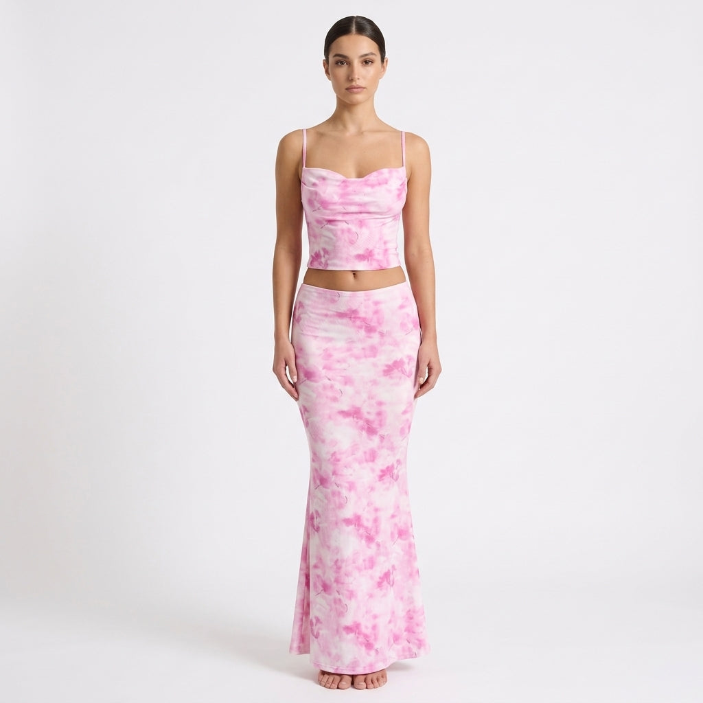 Conjunto de top y falda larga tie-dye