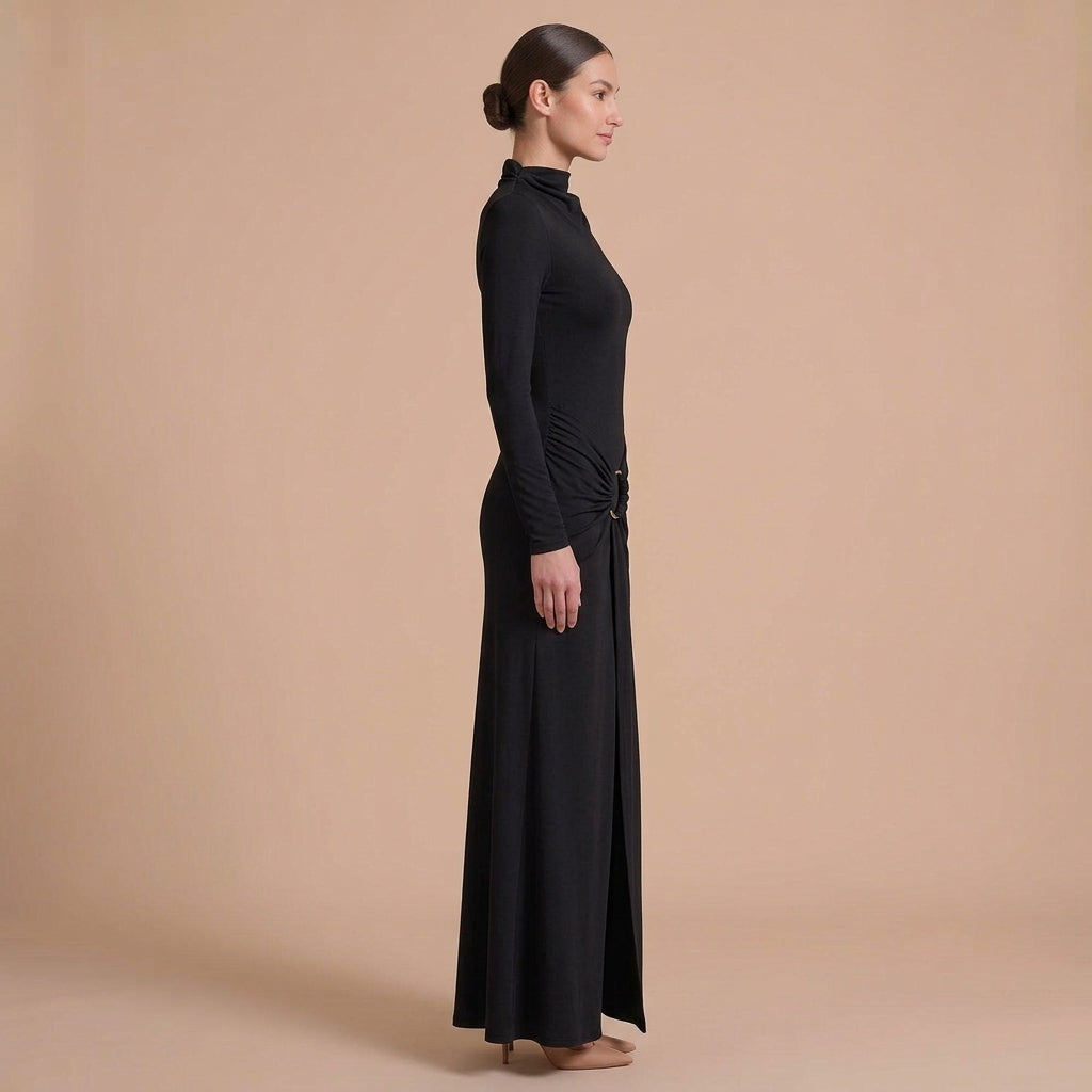 Ruched Turtleneck Maxi Dress