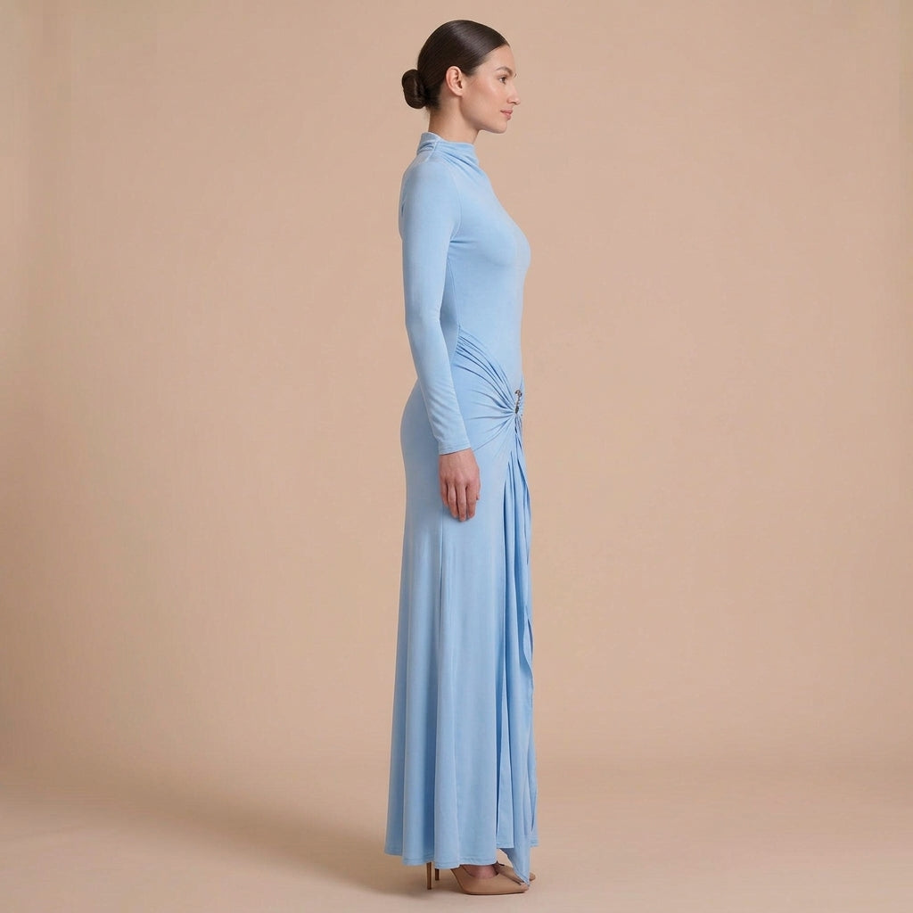 Ruched Turtleneck Maxi Dress