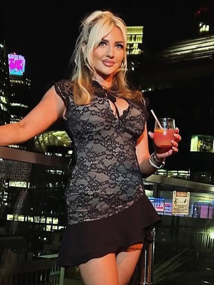 Lace Mandarin Collar Mini Dress