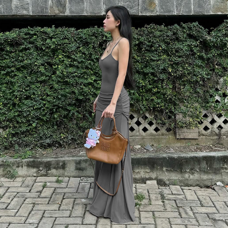 Gerafftes Maxikleid mit Trägern