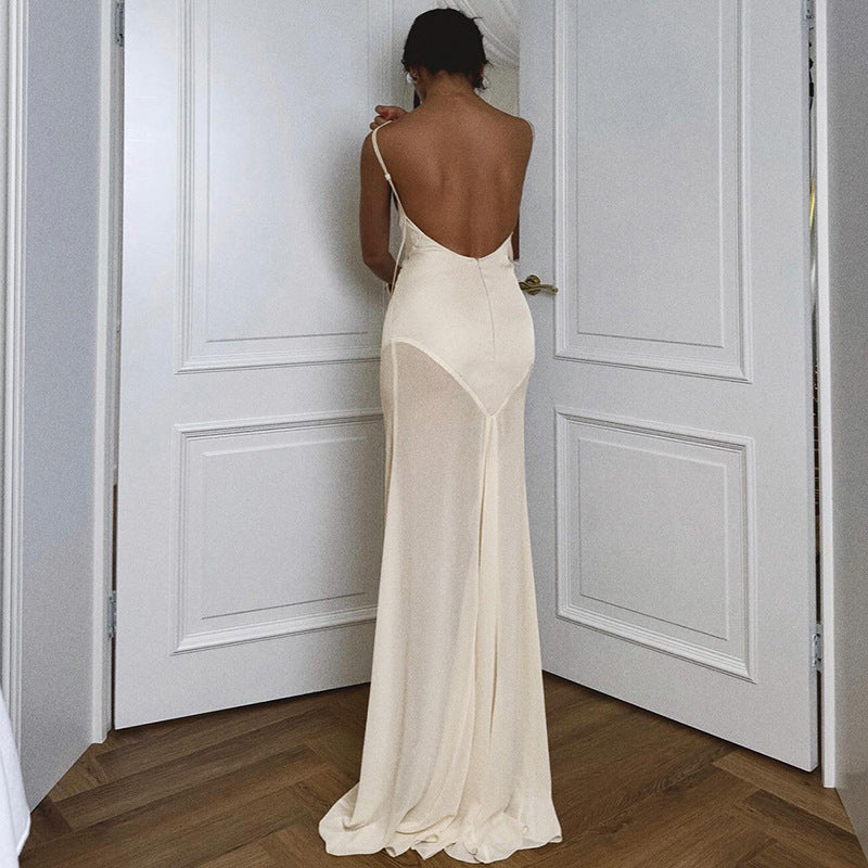 Satin Open-Back Maxi Dress