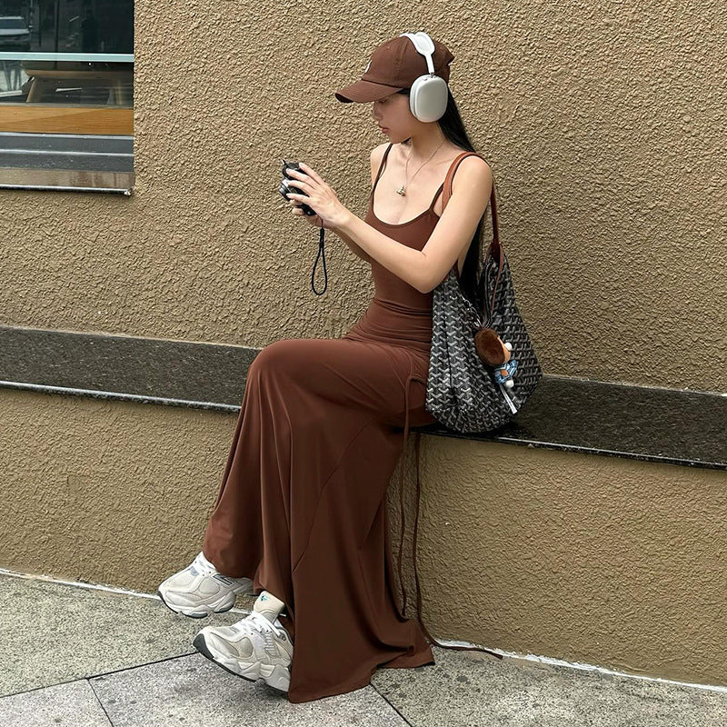 Gerafftes Maxikleid mit Trägern
