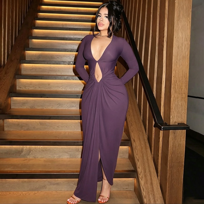 Plunge Tie-Front Slit Maxi Dress