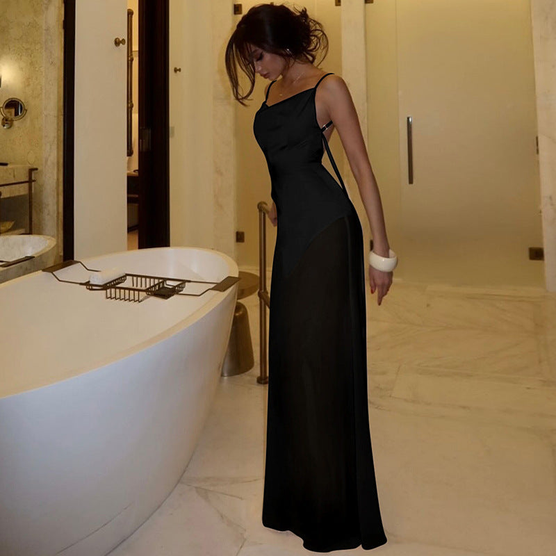 Satin Open-Back Maxi Dress