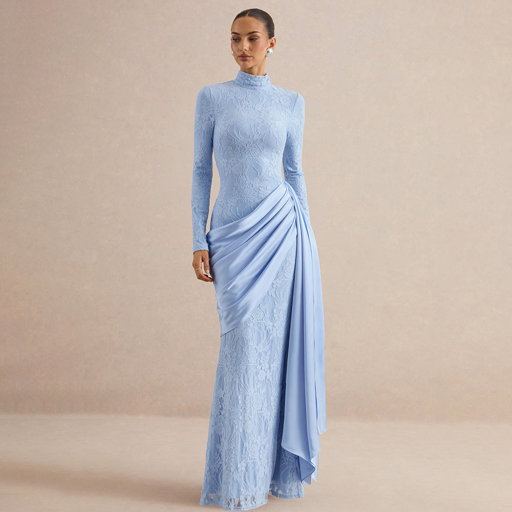 Draped Lace Panel Maxi Dress