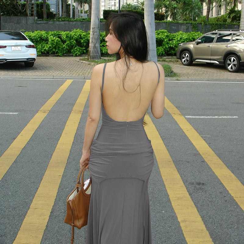 Gerafftes Maxikleid mit Trägern