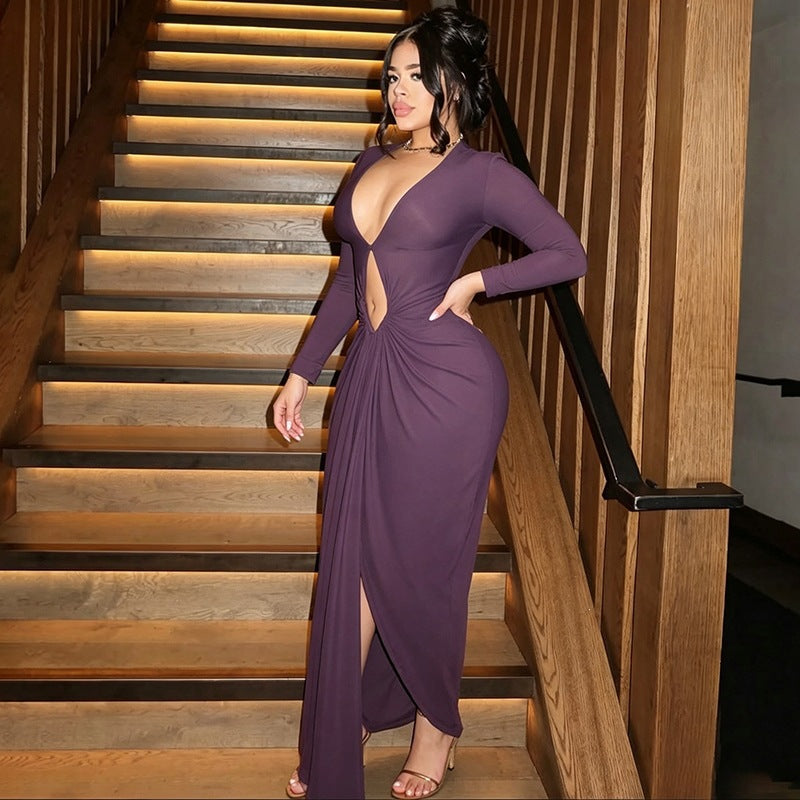 Plunge Tie-Front Slit Maxi Dress