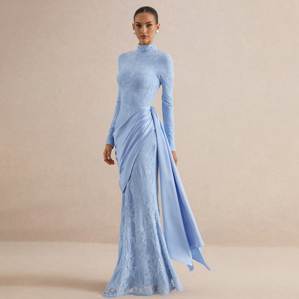 Draped Lace Panel Maxi Dress