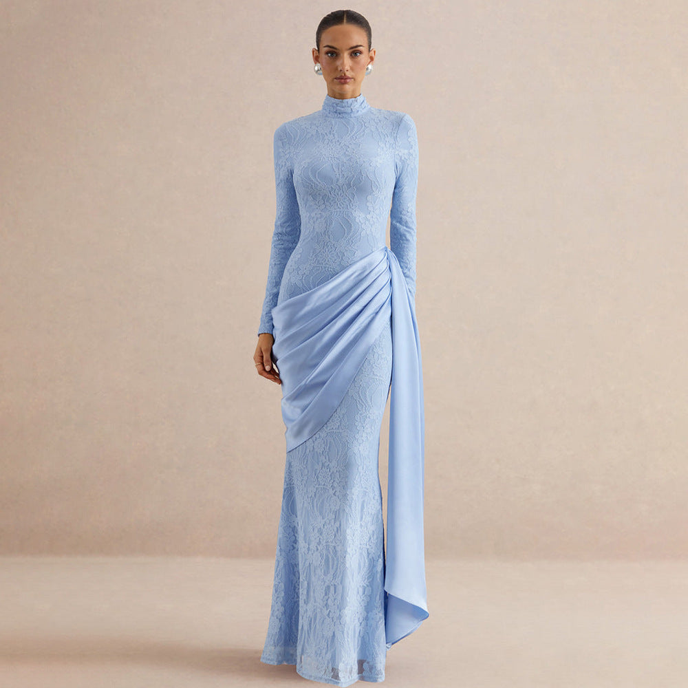 Draped Lace Panel Maxi Dress