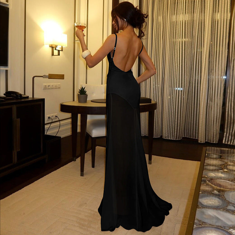Satin Open-Back Maxi Dress