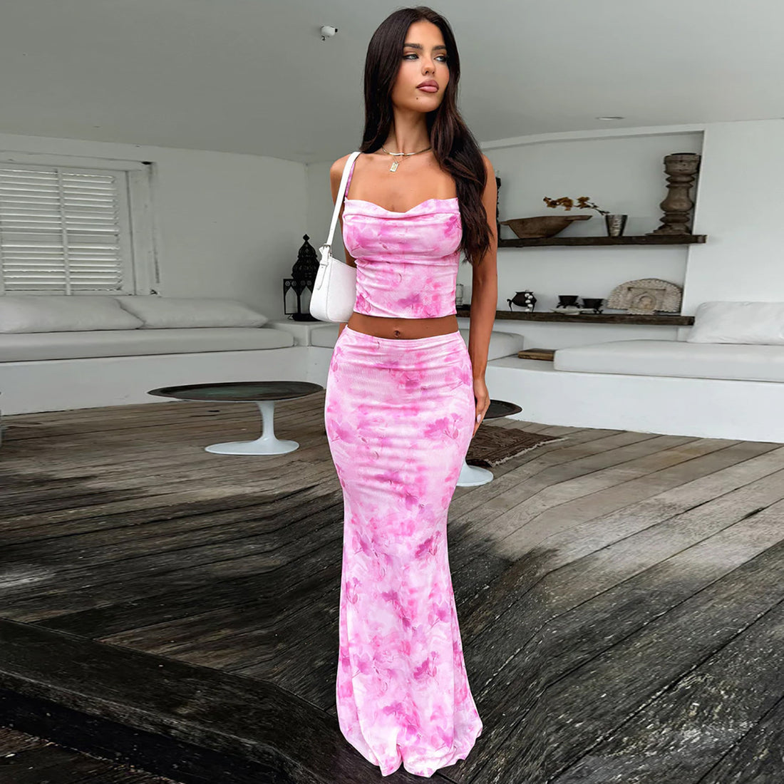 Conjunto de top y falda larga tie-dye