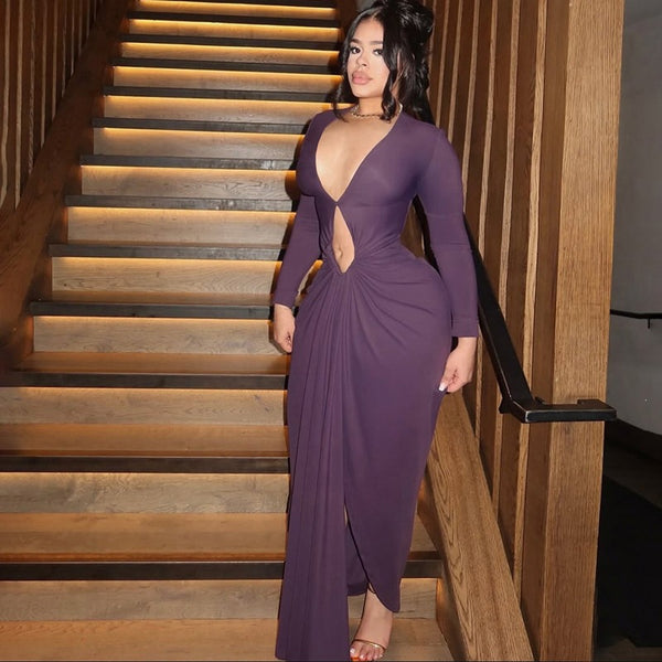 Plunge Tie-Front Slit Maxi Dress