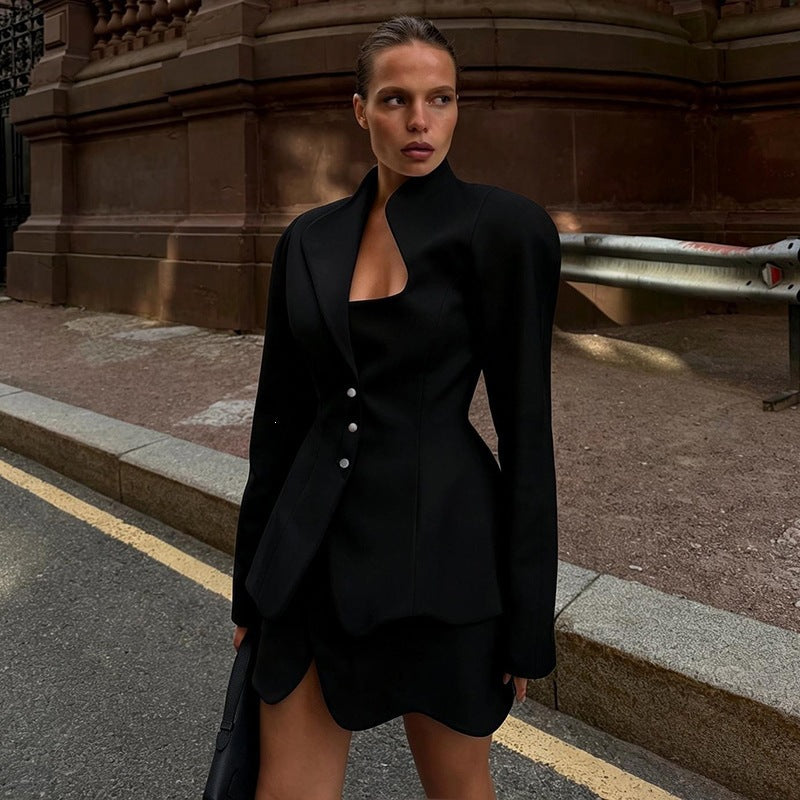 Buttoned Blazer Mini Skirt Set
