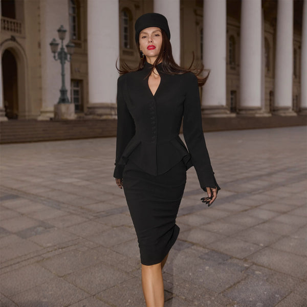 Ruffle Hem Blazer Skirt Set