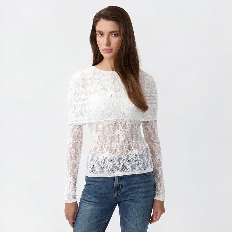 Blusa de encaje de manga larga