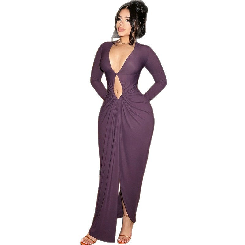 Plunge Tie-Front Slit Maxi Dress