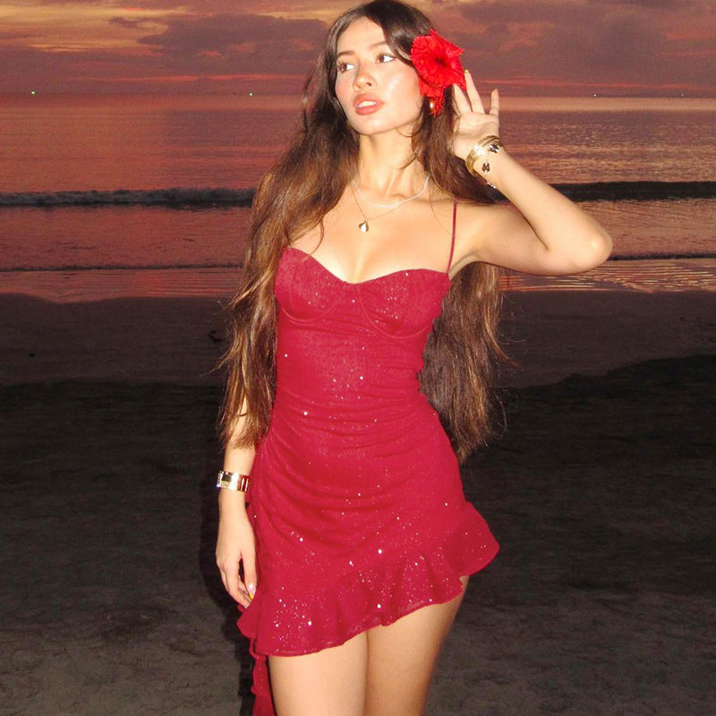 Asymmetric Ruffle Mini Dress