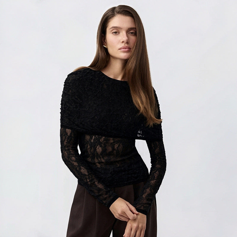 Blusa de encaje de manga larga
