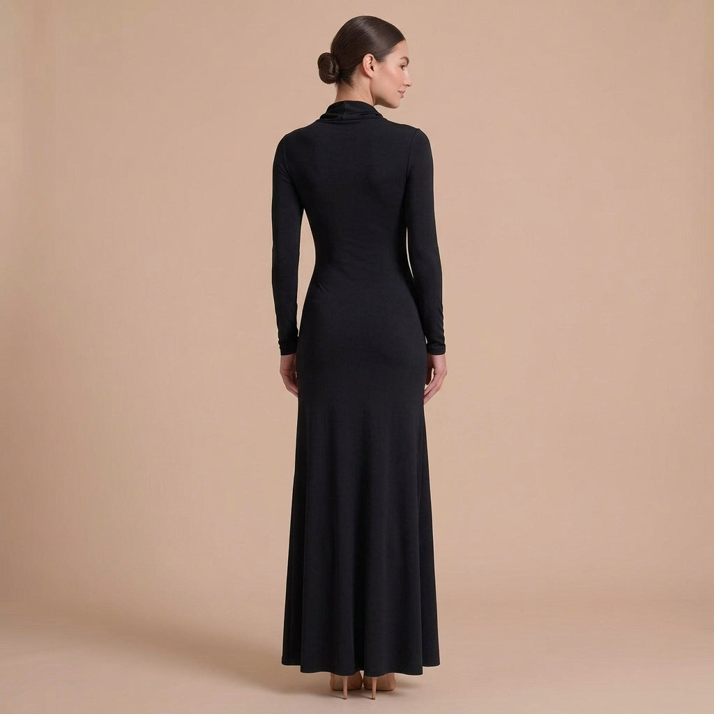 Ruched Turtleneck Maxi Dress