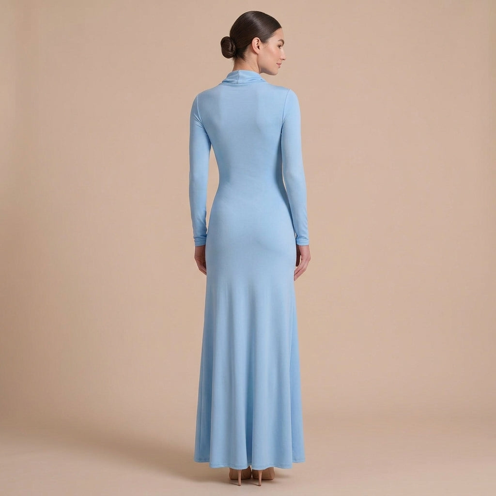 Ruched Turtleneck Maxi Dress