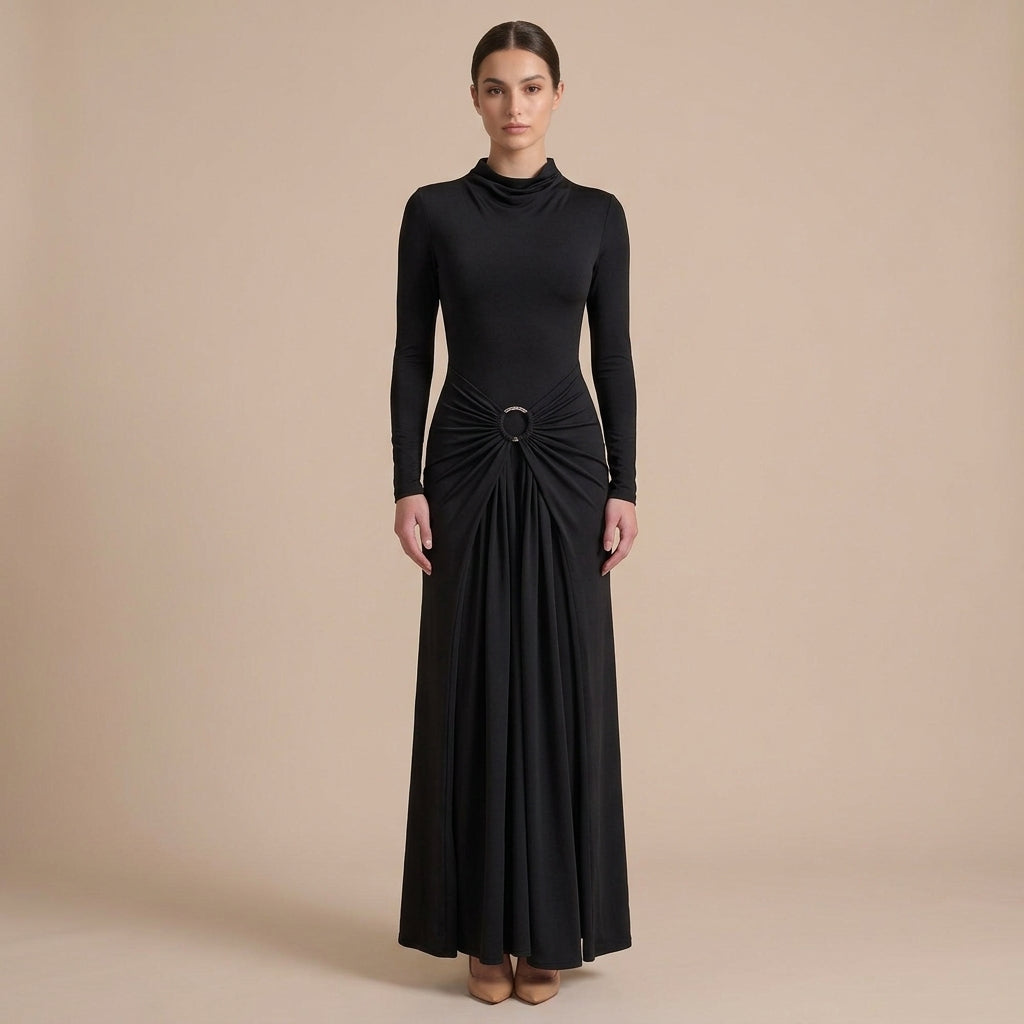 Ruched Turtleneck Maxi Dress