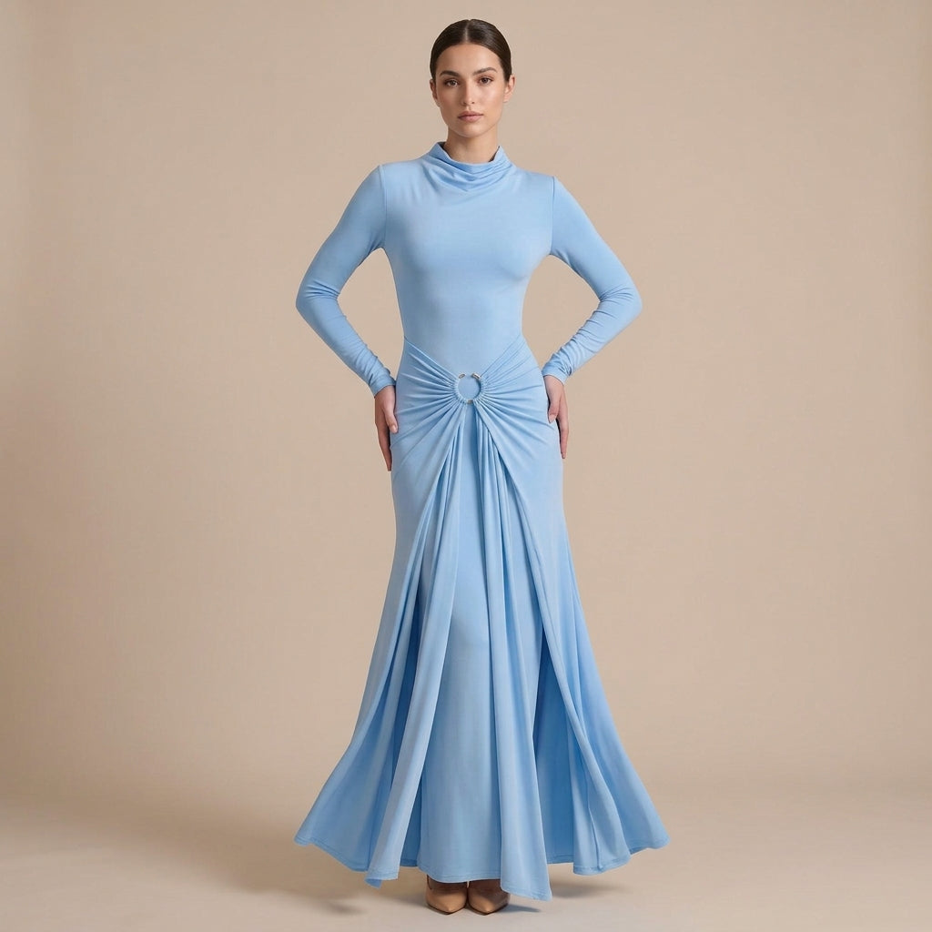 Ruched Turtleneck Maxi Dress