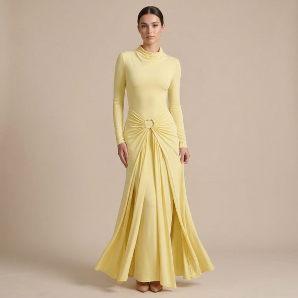 Ruched Turtleneck Maxi Dress