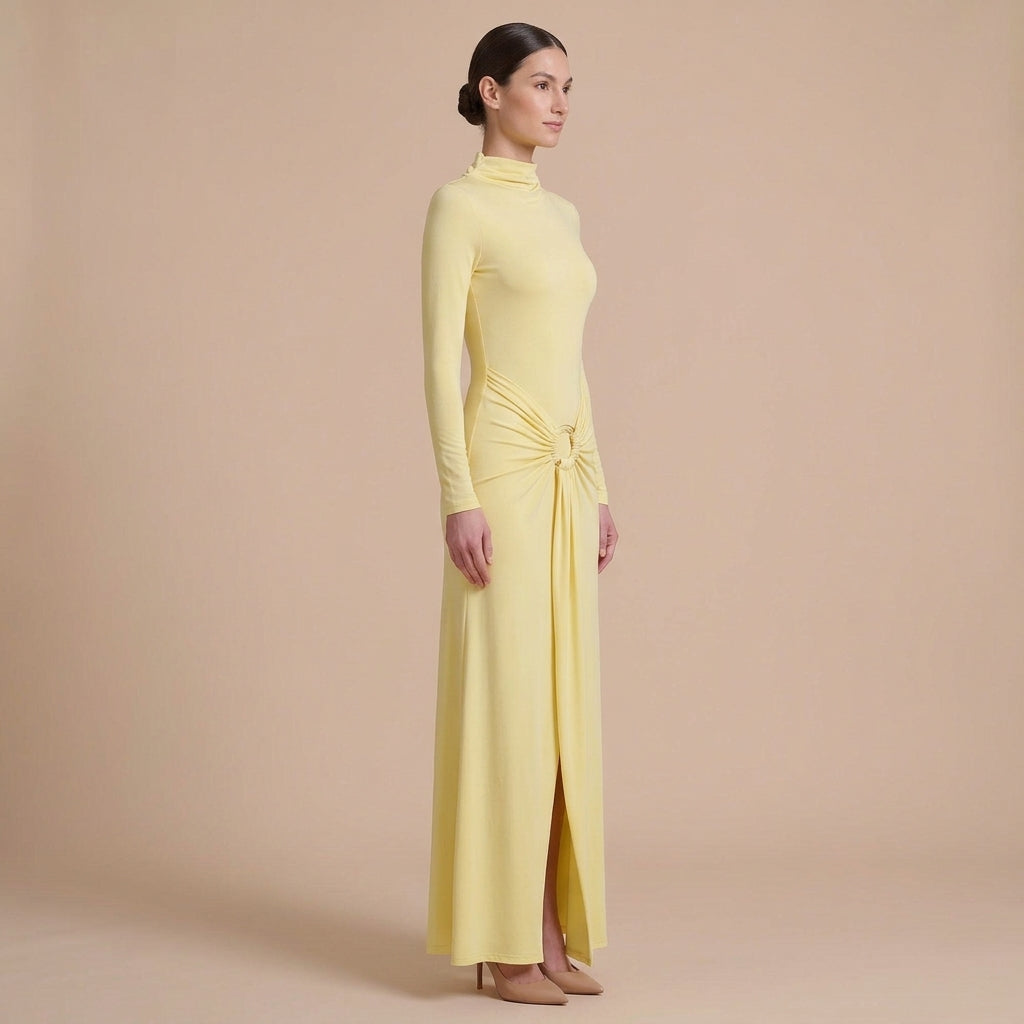 Ruched Turtleneck Maxi Dress